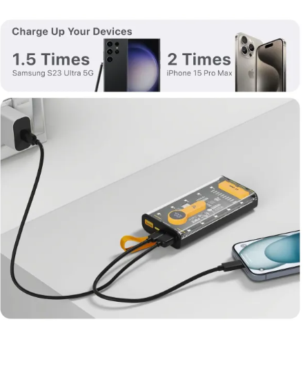20,000mAh Transparent Power Bank – 66W Super Fast Charging High Capacity | PD 20W | Ultra-Fast & Stylish