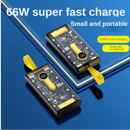 20,000mAh Transparent Power Bank – 66W Super Fast Charging High Capacity | PD 20W | Ultra-Fast & Stylish