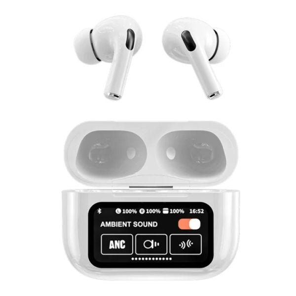 A9 Pro Wireless Earbuds | ANC/ENC Noise Reduction | Touchscreen Display | BT 5.4 | For Android & iOS – Apple-Style Design