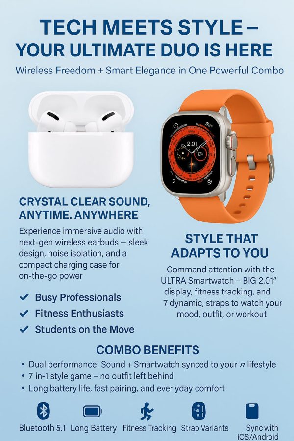 AirPods Pro 2 + Ultra 7-in-1 Smartwatch Combo | Premium Sound, Fitness Tracking, and Effortless Style – The Ultimate Tech Bundle!