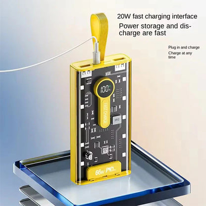 20,000mAh Transparent Power Bank – 66W Super Fast Charging High Capacity | PD 20W | Ultra-Fast & Stylish