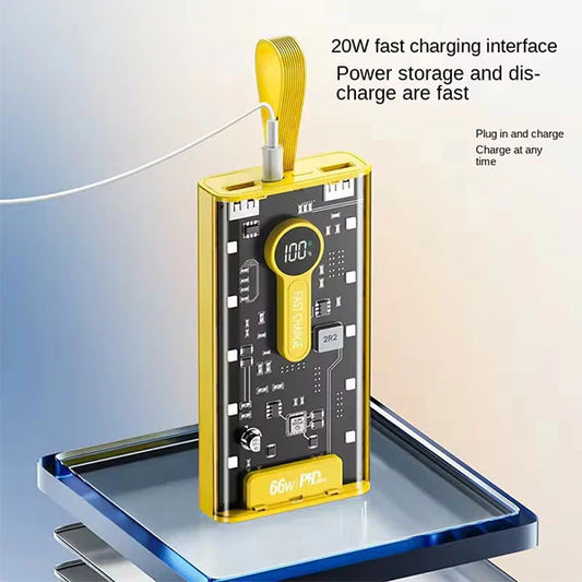 20,000mAh Transparent Power Bank – 66W Super Fast Charging High Capacity | PD 20W | Ultra-Fast & Stylish